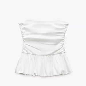 Zara White Strapless Ruched Top